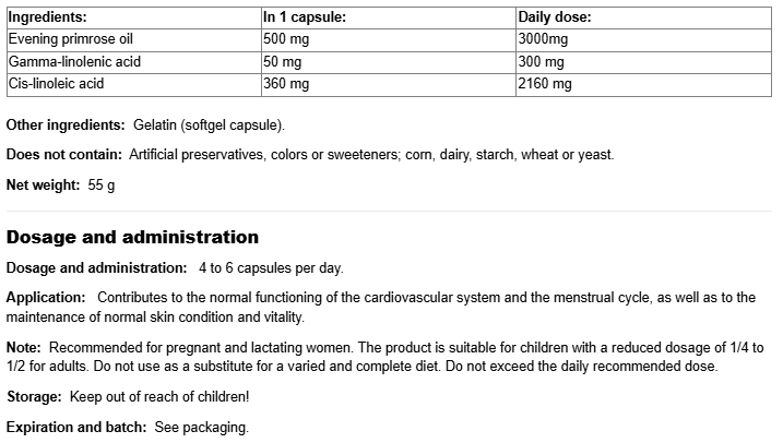 Natural Factors Ultra Prim Evening Primrose Oil 500 mg-factsheets