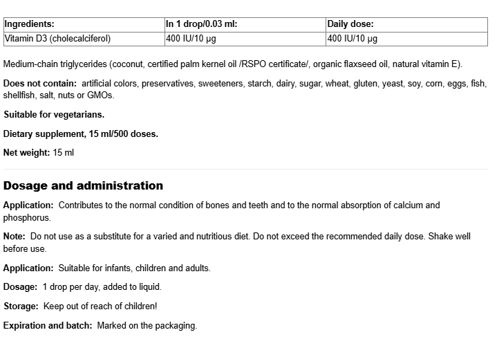 Natural Factors Vitamin D3 400 IU Drops-factsheets