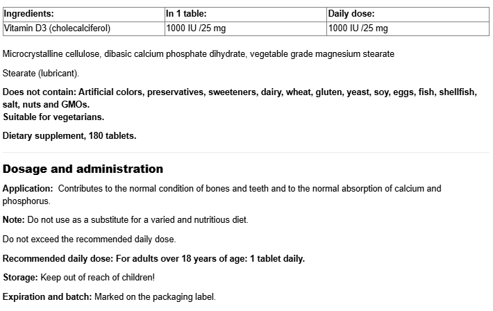 Natural Factors SunVitamin D3 1000 IU-factsheets