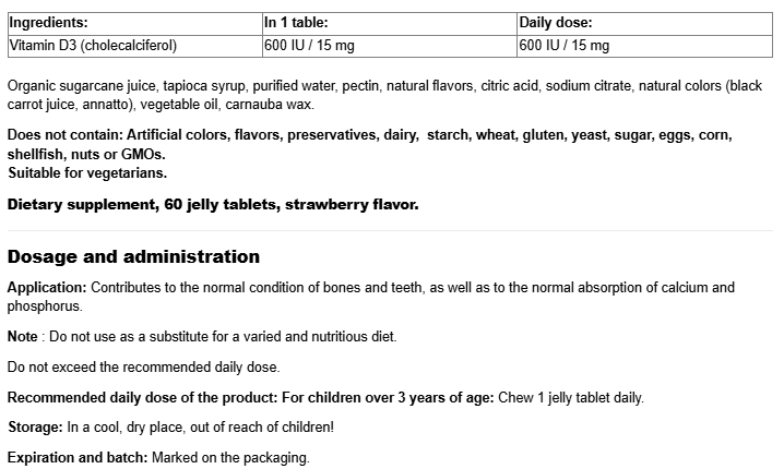 Natural Factors BigFriends Vitamin D3 for Kids 600 IU-factsheets
