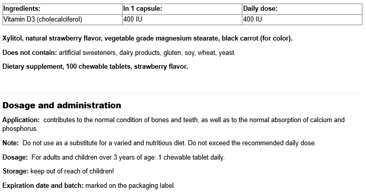 Natural Factors Vitamin D3 for Kids 400 IU-factsheets