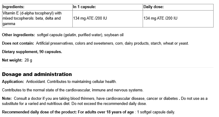 Natural Factors Mixed Vitamin E 200 IU-factsheets
