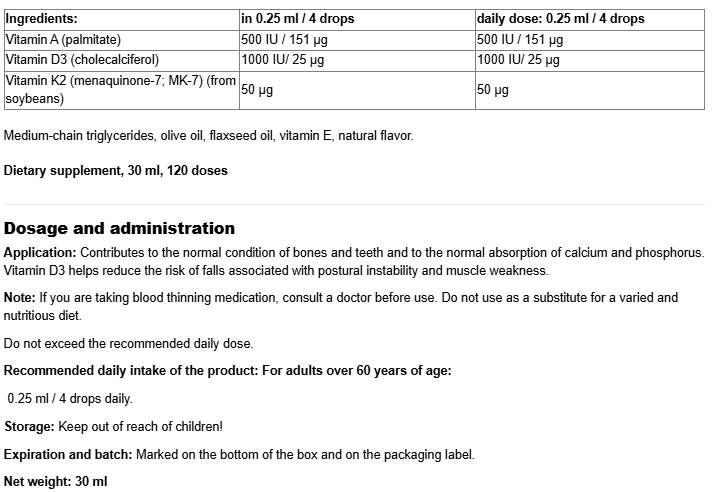 Natural Factors Vitamin K2, D3, A - Drops-factsheets