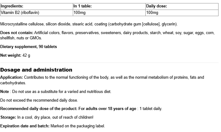 Natural Factors Vitamin B2 100 mg-factsheets