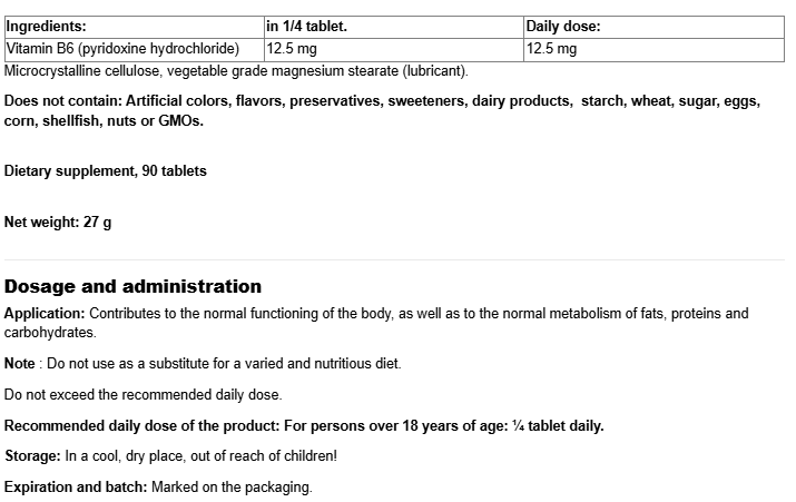 Natural Factors Vitamin B6 50 mg-factsheets