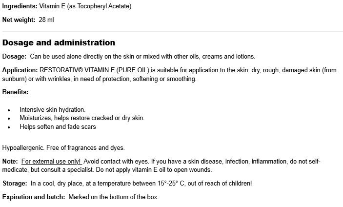 Natural Factors Vitamin E Restorativ 28 000 IU-factsheets