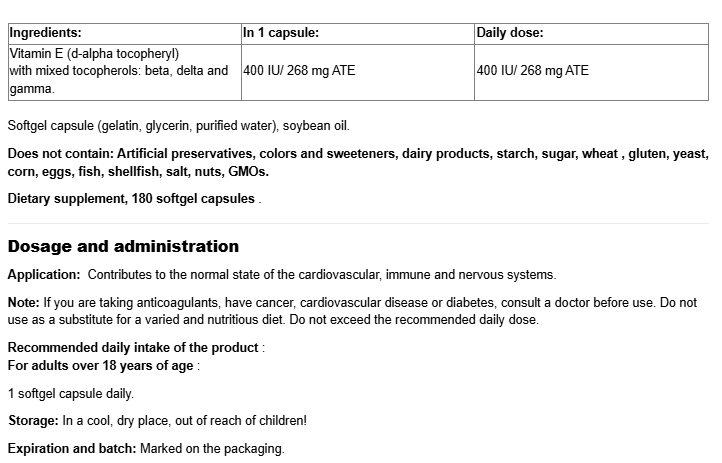 Natural Factors Mixed Vitamin E 400 IU-factsheets