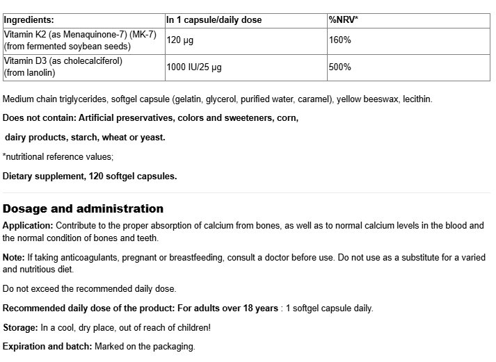 Natural Factors Vitamin K2 MK-7 120 mcg with Vitamin D 1000 IU-factsheets