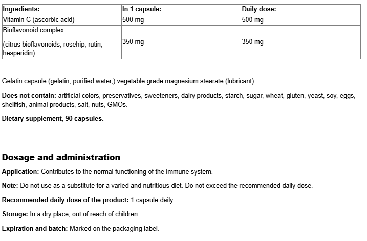 Natural Factors Vitamin C Extra 500mg with Bioflavonoids 350mg-factsheets