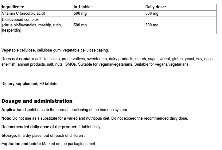Natural Factors Vitamin C Extra 500mg with Bioflavonoids 500mg-factsheets