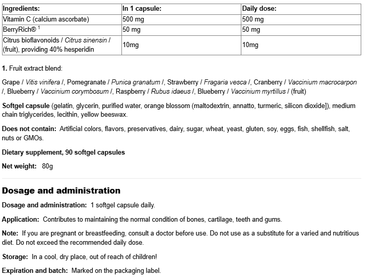 Natural Factors BioCgel 500 mg High Absorption Ascorbate C-factsheets