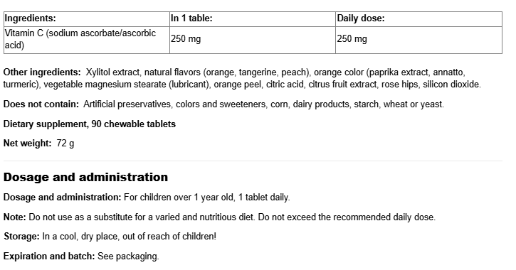 Natural Factors Big Friends Vitamin C for kids-factsheets