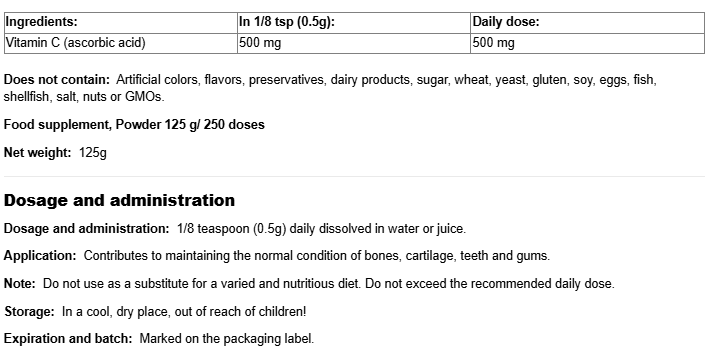Natural Factors Vitamin C Crystals 1000 mg Powder-factsheets