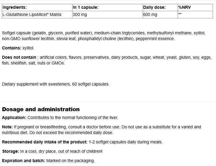 Natural Factors Glutathione LipoMicel Matrix 300 mg-factsheets