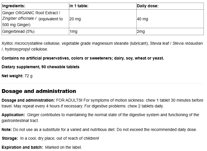 Natural Factors Chewable Ginger 500 mg-factsheets