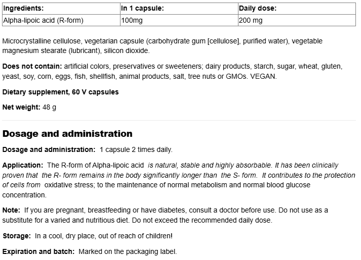 Natural Factors R-Alpha-Lipoic Acid-factsheets