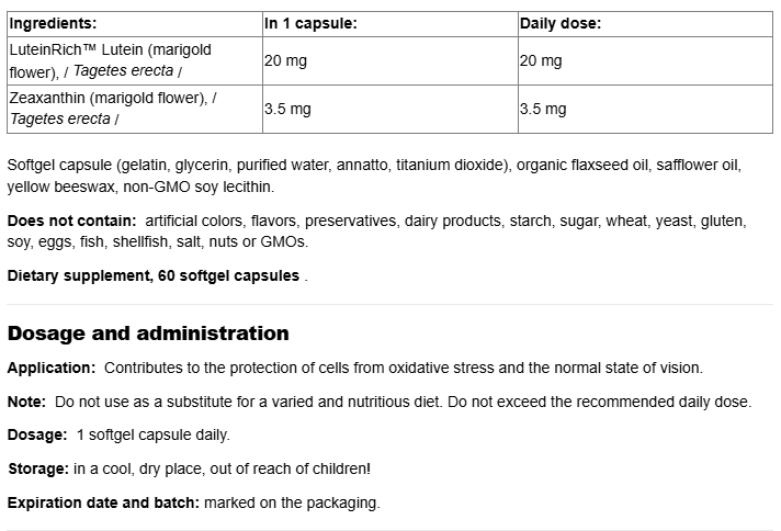 Natural Factors Lutein 20mg-factsheets