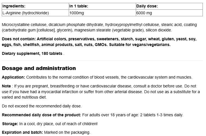 Natural Factors L-Arginine 1000mg-factsheets
