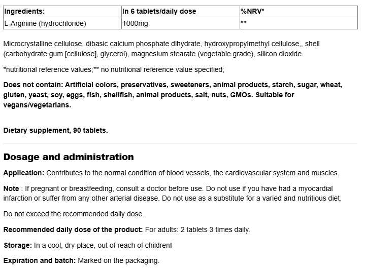 Natural Factors L-Arginine 1000mg-factsheets