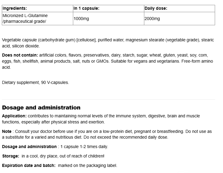 Natural Factors Micronized L-Glutamine 1000mg-factsheets