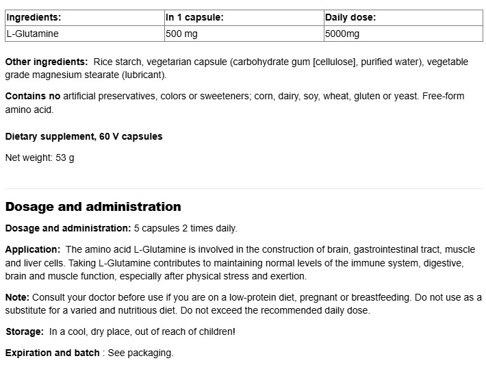 Natural Factors L-Glutamine 500mg-factsheets