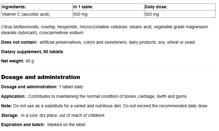 Natural Factors Vitamin C 500mg with Rosehip and Bioflavones-factsheets