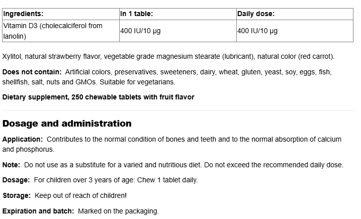 Natural Factors BigFriends Vitamin D3 for Kids 400 IU-factsheets