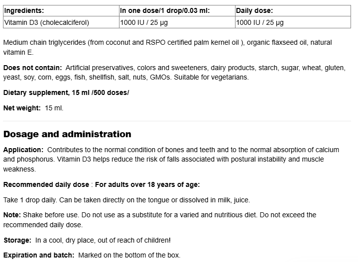 Natural Factors SunVitamin Vitamin D3 1000 IU 500 Drops-factsheets