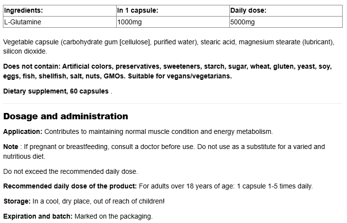 Natural Factors L-Glutamine 1000mg-factsheets