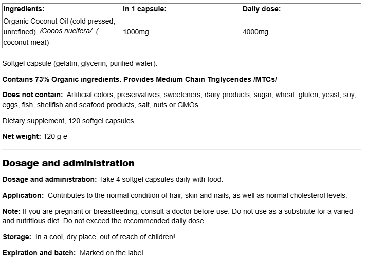 Natural Factors Extra Virgin Coconut Oil 1000mg-factsheets