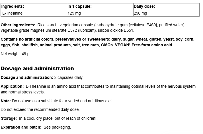 Natural Factors Mental Calmness L-Theanine 125 mg-factsheets