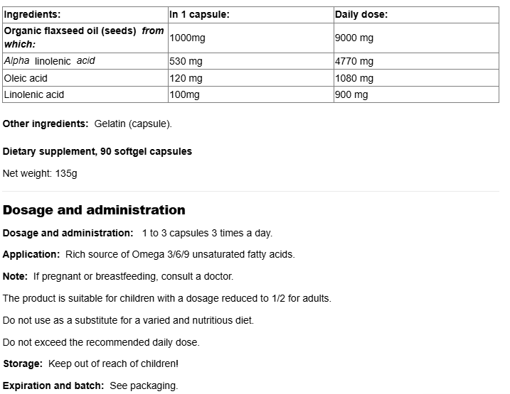 Natural Factors Certified Organic Flaxseed Oil 1000 mg-factsheets