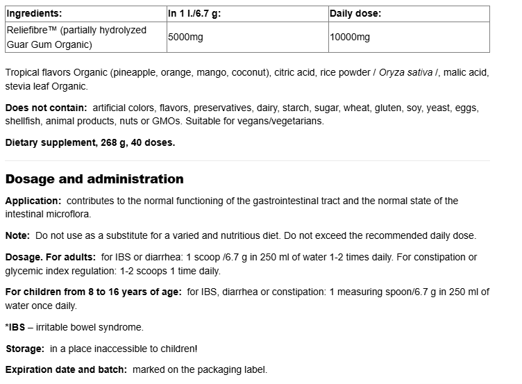 Natural Factors Reliefibre™-factsheets