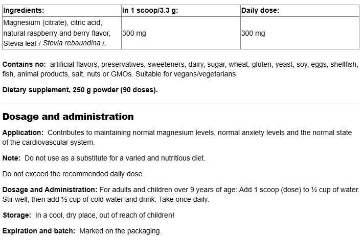 Natural Factors Magnesium Citrate 300mg Powder-factsheets