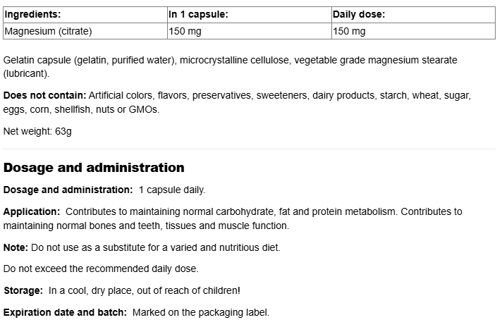 Natural Factors Magnesium Citrate 150 mg-factsheets