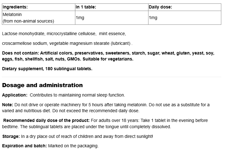 Natural Factors Melatonin 1mg-factsheets
