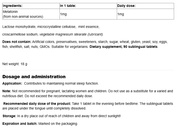 Natural Factors Melatonin 1mg-factsheets