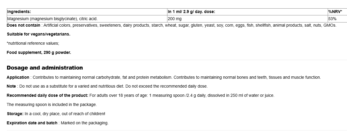 Natural Factors Magnesium Bisglycinate Pure Powder-factsheets