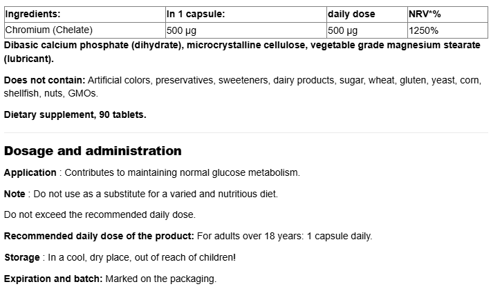 Natural Factors Chromium GTF Chelate 500 mcg-factsheets