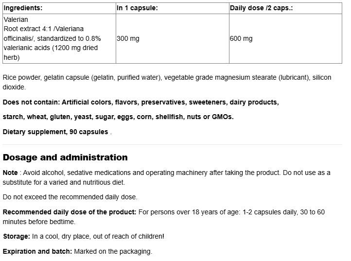Natural Factors Valerian Root 300mg-factsheets