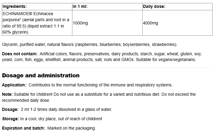 Natural Factors Echinamide Echinacea (without alcohol)-factsheets