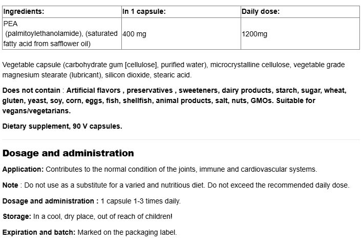 Natural Factors PEA400 (Palmitoylethanolamide) 400mg-factsheets