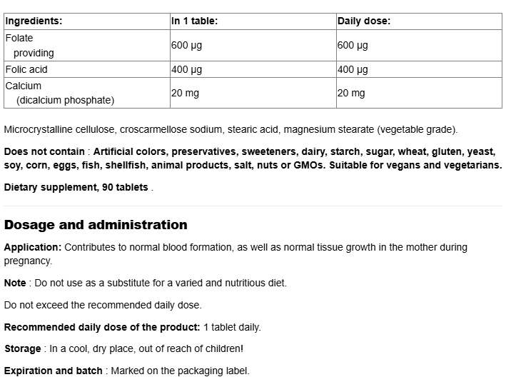 Natural Factors Folic Acid 400mcg-factsheets