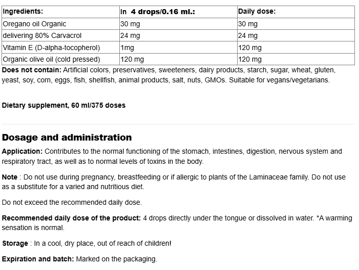 Natural Factors Organic Biologique Oil of Oregano-factsheets