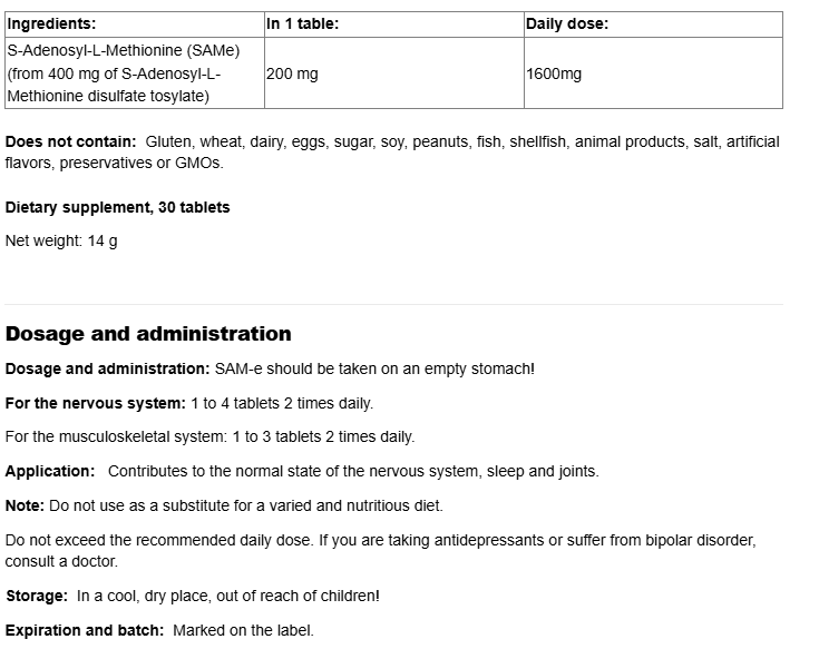Natural Factors SAMe 200mg-factsheets