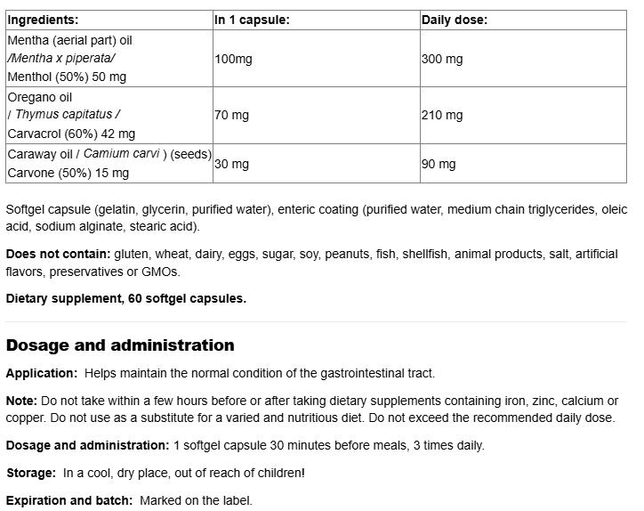 Natural Factors Peppermint Oil with Oregano and Caraway Seed Oils-factsheets