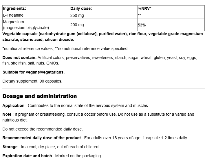 Natural Factors Magnesium Bisglycinate 100mg with L-Theanine 125mg-factsheets