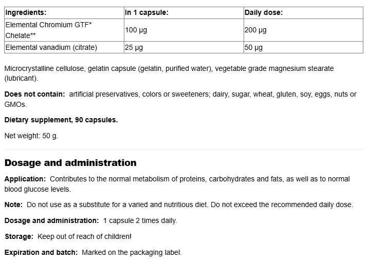 Natural Factors Chromium and Vanadium 125 mcg-factsheets