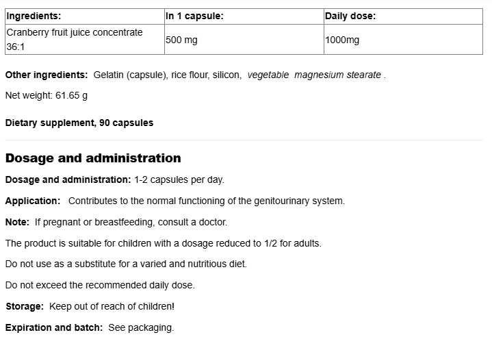 Natural Factors Cranberry Concentrate 500mg-factsheets