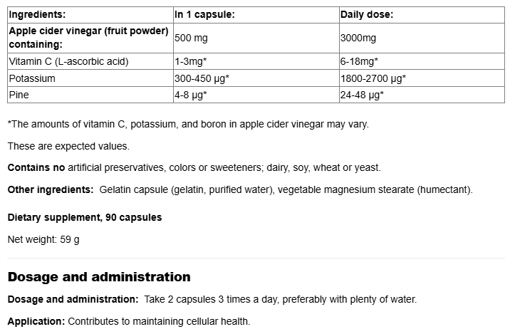 Natural Factors Fermented Apple Cider Vinegar 500mg-factsheets